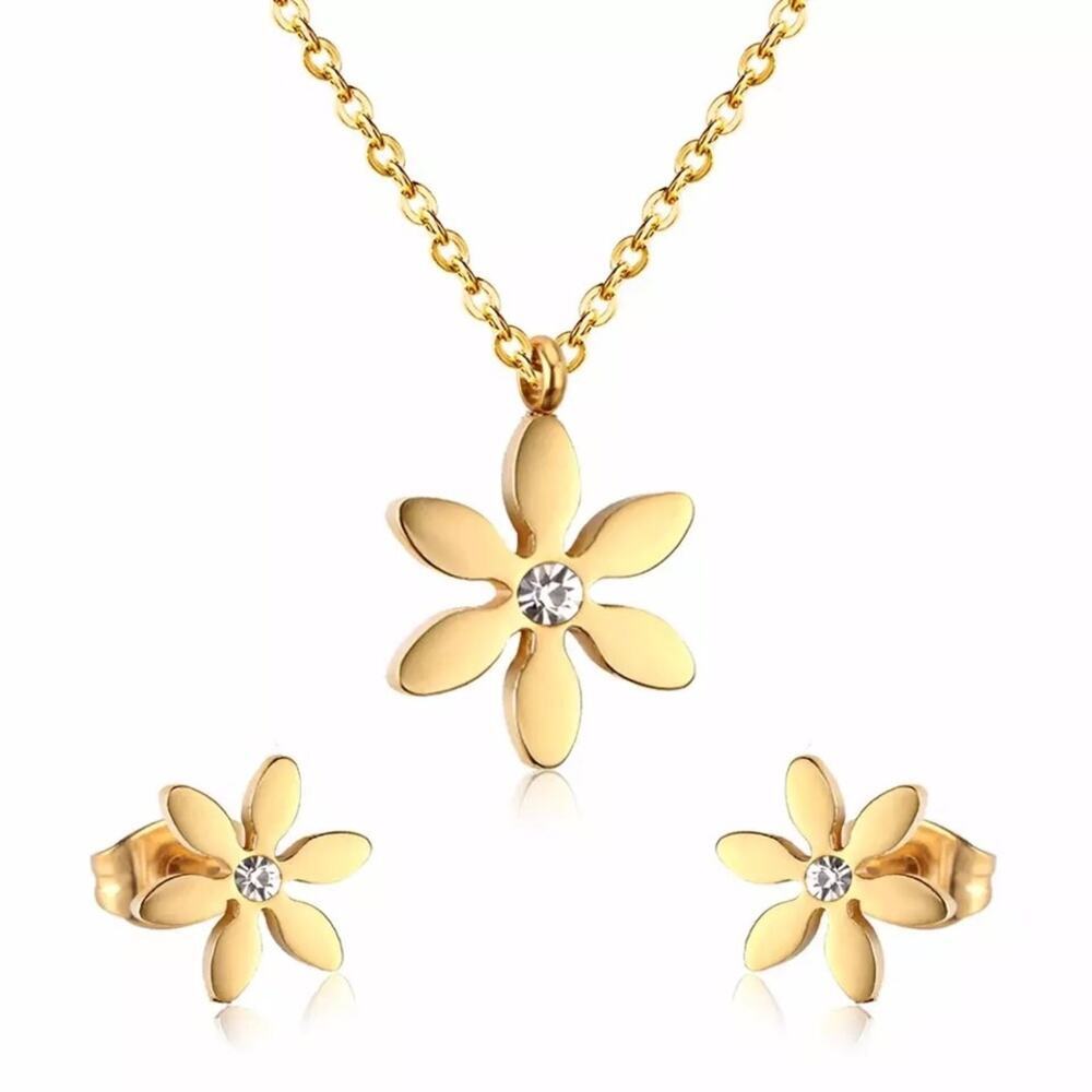 Gold Plated Flower Necklace & Earring Set